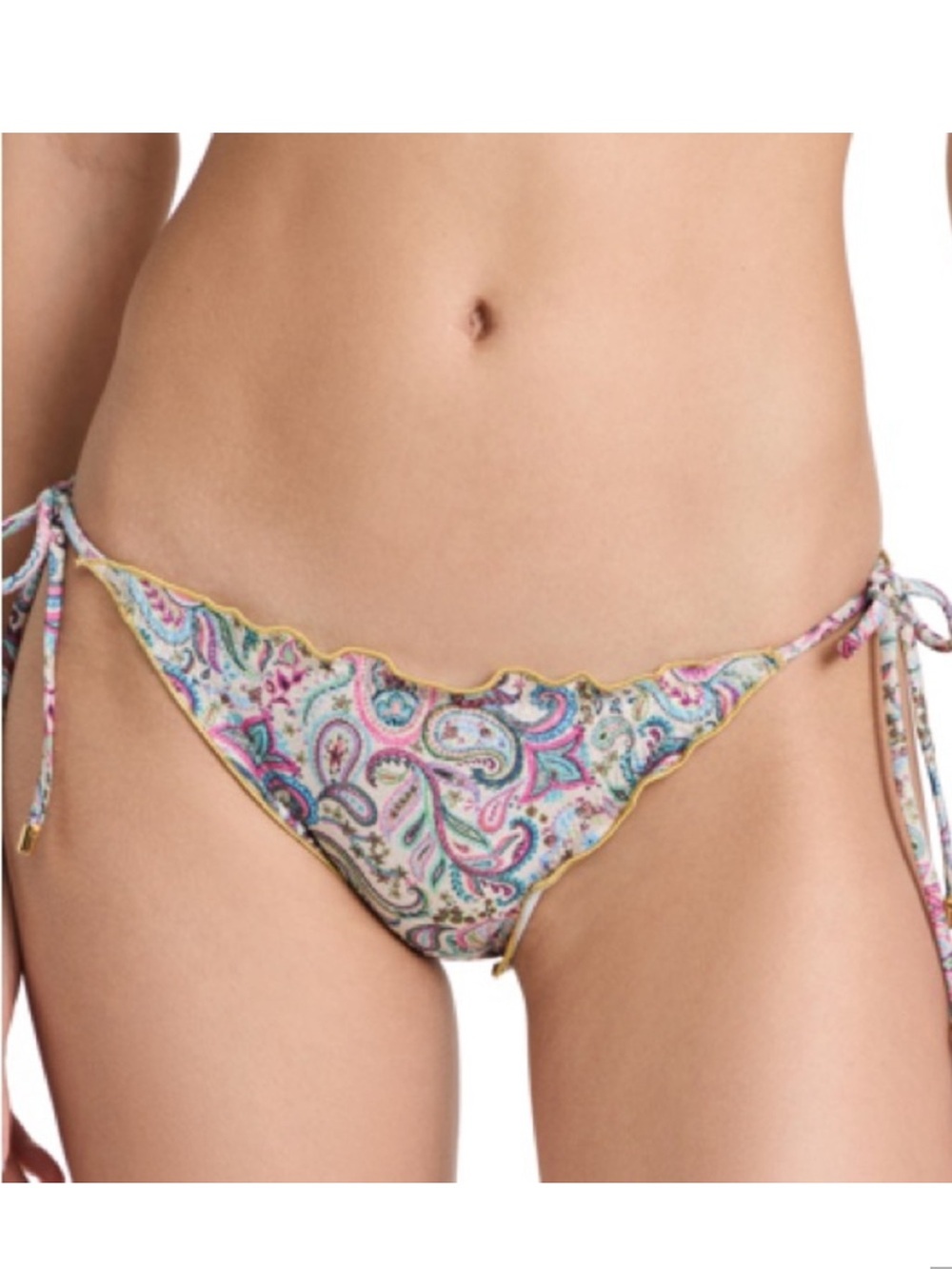PQ Swim Multi-Color Paisley Tie-Side Bikini Bottoms with Scalloped Edge